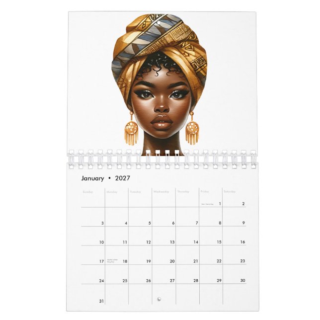 Calendrier Melanin de la reine noire sista peau brune filles (Jan 2027)