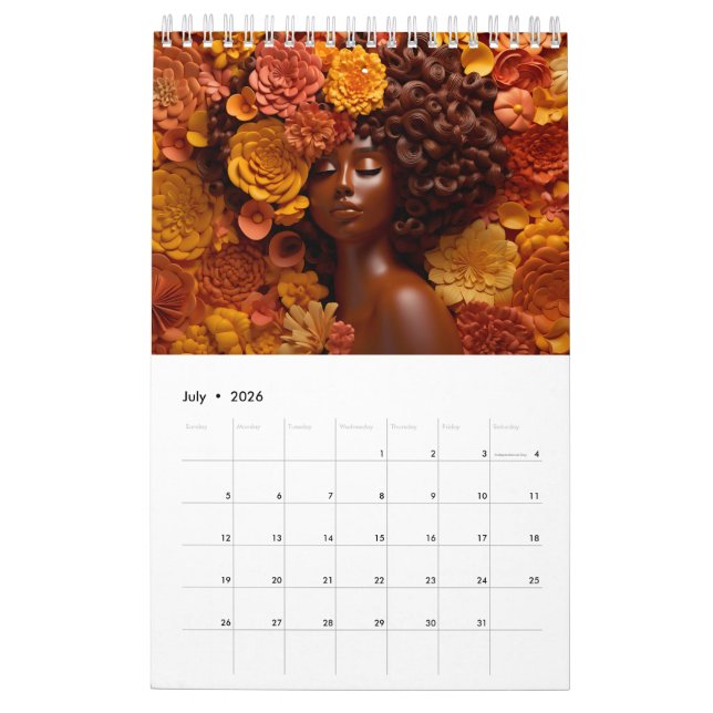 Calendrier Melanin noir fleur de Sista boucles afro femmes (Jul 2026)
