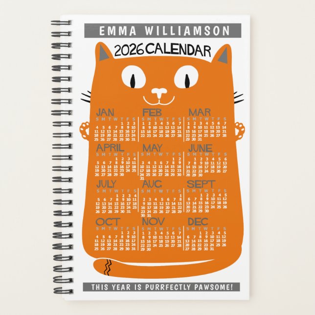 Calendrier mensuel 2026 Chat orange Midcentury S (Devant)