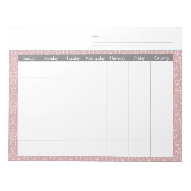 Calendrier mensuel bloc-notes en damassé de corail (Devant)