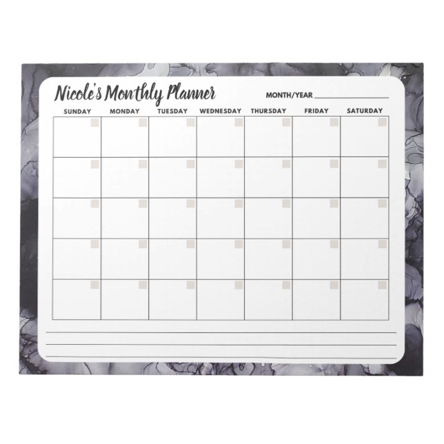 Calendrier mensuel bloc-notes en marbre gris  (Devant)