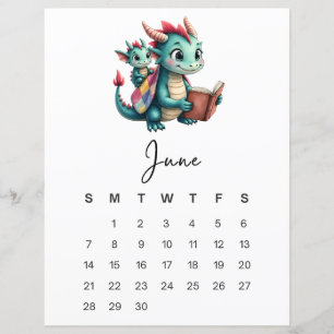 Calendrier mensuel de juin Baby Dragon Playful Fan