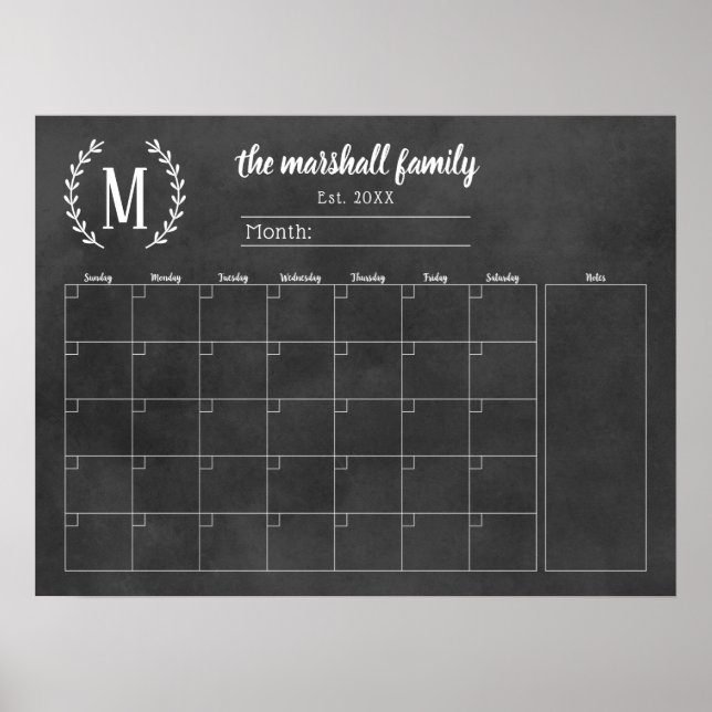 Calendrier mensuel de la famille du tableau de bor (Devant)