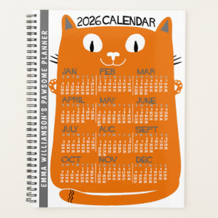 Calendrier mensuel de l'année 2026 Chat orange mil