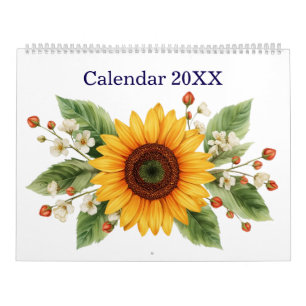 Calendrier mensuel élégant et moderne de tournesol