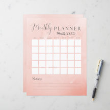 Calendrier mensuel et budget rose