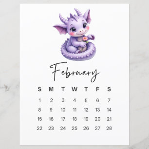 Calendrier mensuel fantaisiste de février avec béb