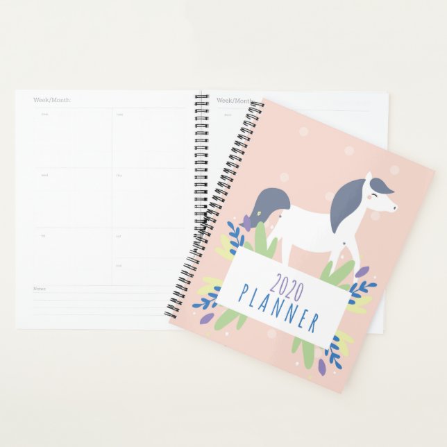 Calendrier mensuel Fleur Cheval Blanc et Gris 2020 (Devant avec enveloppe)