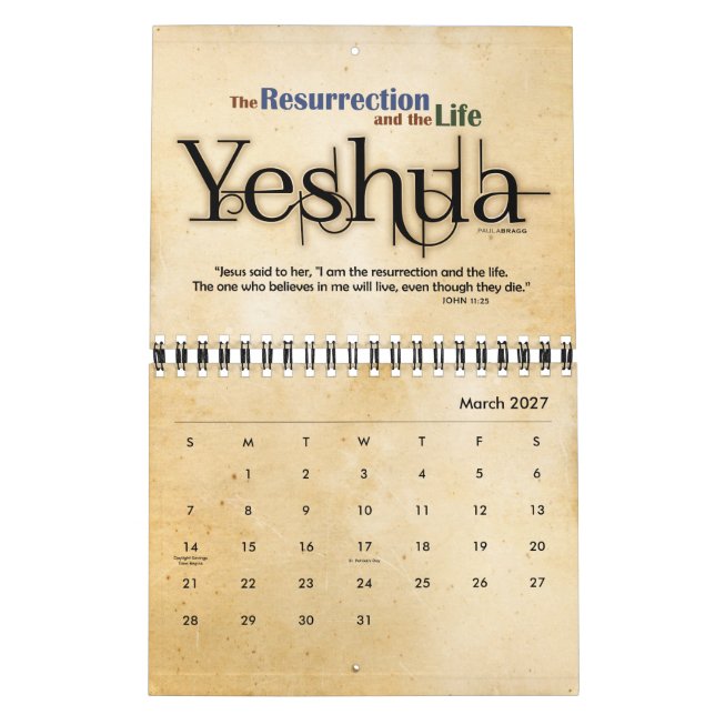 Calendrier Messiah chrétien nommé juif hébreu de YESHUA Jésus (Mar 2027)