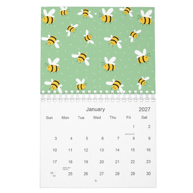 Calendrier Miel Bumble Bee Green Motif 2026 (Jan 2027)
