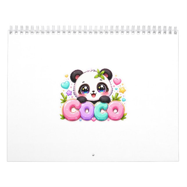 Calendrier Mignon Kawaii Coco Panda Nom Pastel Rose Étincelan (Protection)