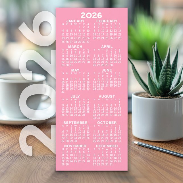 Calendrier - Mini moderne Grande carte blanche ros (2026 Calendar on Cardstock - Simple, Minimal Design)