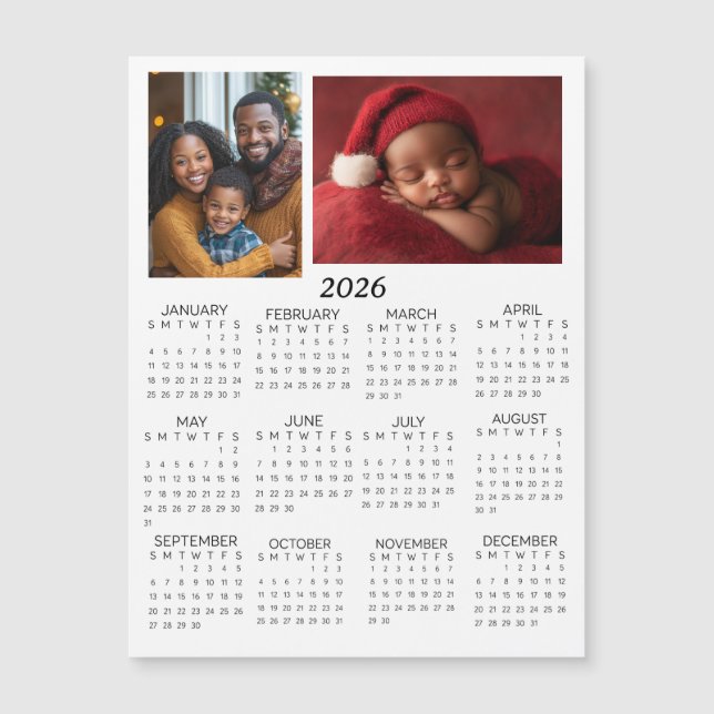 Calendrier mini personnalisé avec photos 2026 (Devant)