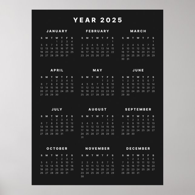 Calendrier Minimaliste 2025 Affiche (Devant)