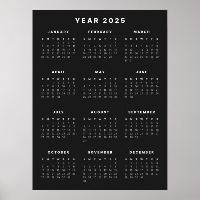 Calendrier Minimaliste 2025 Poster (Devant)