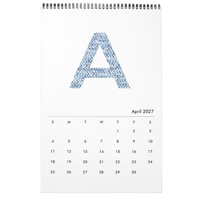 Calendrier minimaliste à motif aquarelle indigo 20 (Apr 2027)