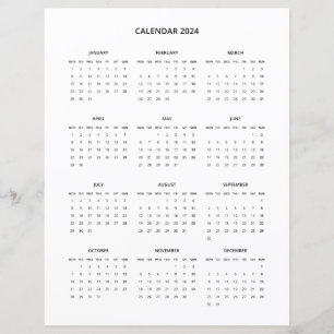 Calendrier minimaliste moderne imprimable 2024 en 