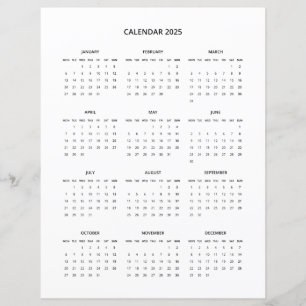Calendrier minimaliste moderne imprimable 2025 en