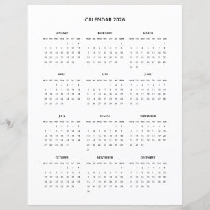 Calendrier minimaliste moderne imprimable 2026 en 