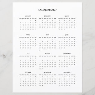 Calendrier minimaliste moderne imprimable 2027 en