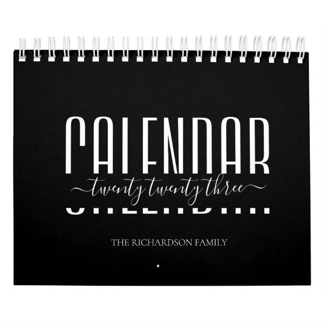 Calendrier minimaliste moderne noir et blanc 2023 (Protection)