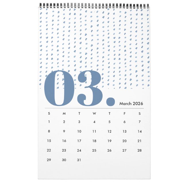 Calendrier minimaliste Motif d'aquarelle Indigo 20 (Mar 2026)