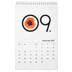Calendrier Minimaliste Noir et Blanc avec Coquelicot Rouge Or