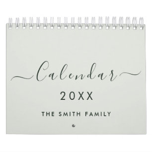 Calendrier Minimaliste Nom de Famille 2027 Vert Sauge Script