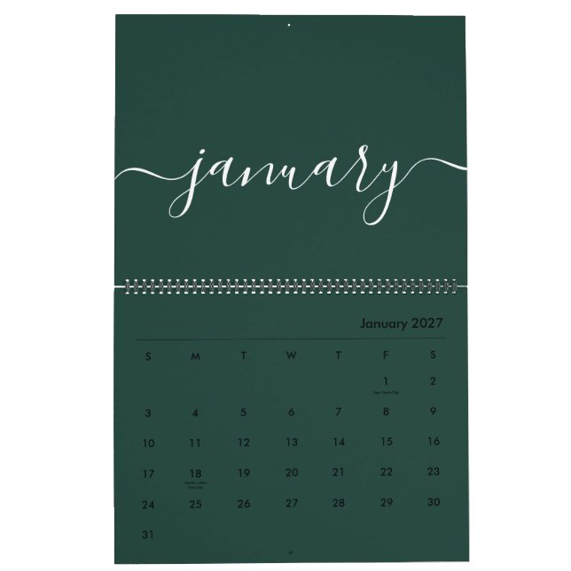 Calendrier Minimaliste vert et blanc 2024 (Jan 2027)