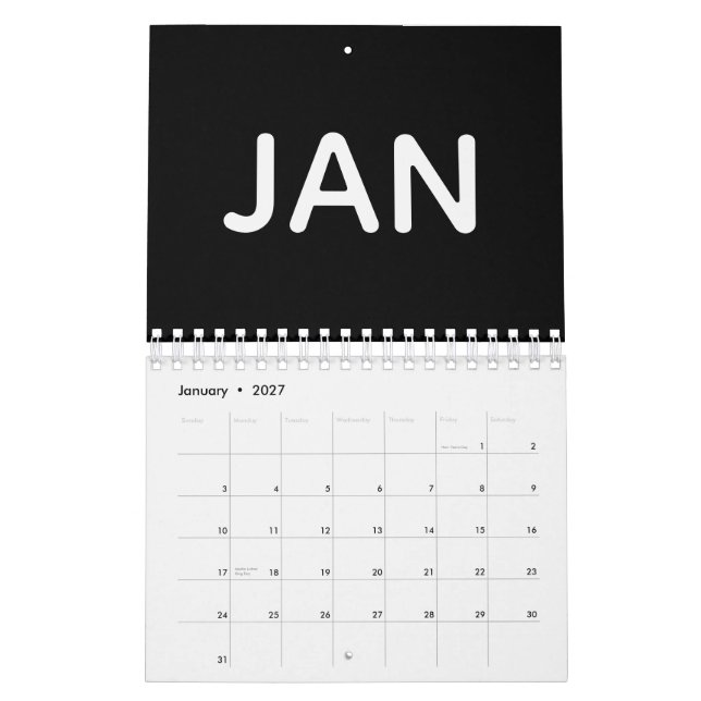 Calendrier Modern Black and White 2026 (Jan 2027)