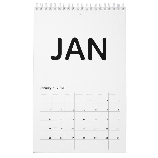 Calendrier Modern Black and White Minimalist 2026 (Jan 2026)