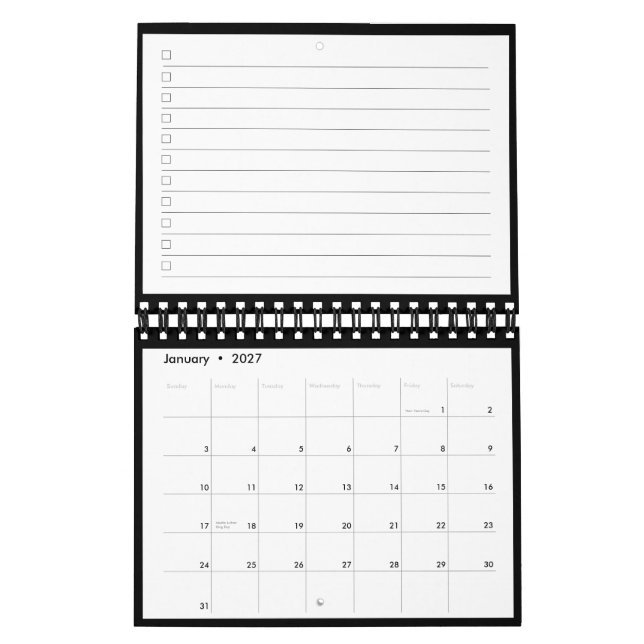 Calendrier Modern Black White Monogram Name To Do List (Jan 2027)