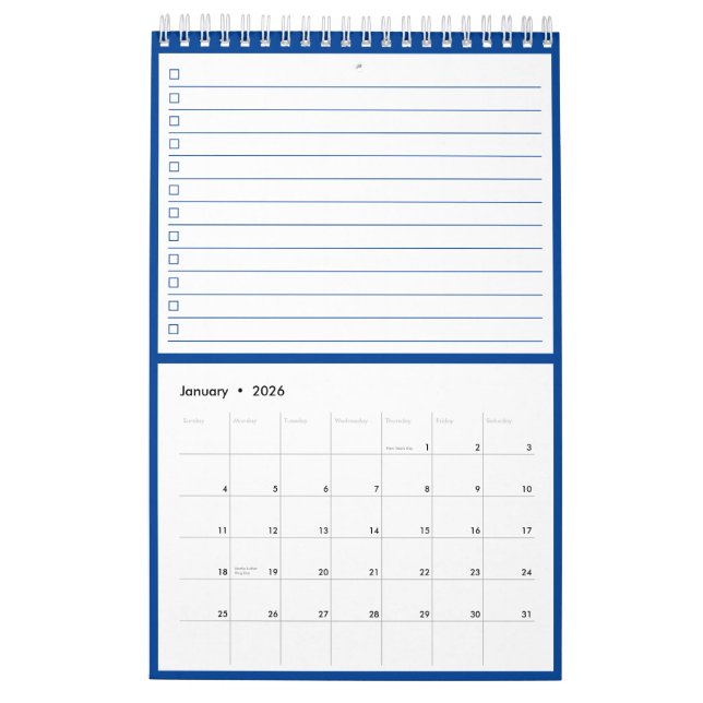 Calendrier Modern Blue Monogram Name To Do Lists (Jan 2026)