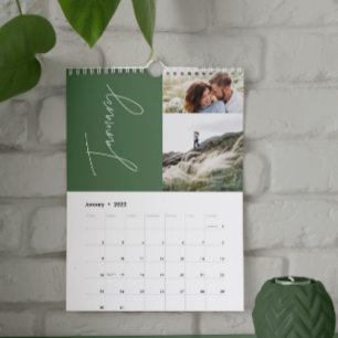 Calendrier Modern green minimale 2 photo family elegant
