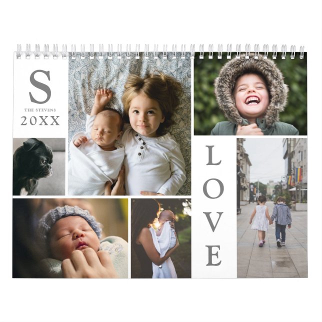 Calendrier Modern Love White Color Block Family Photo Collage (Protection)