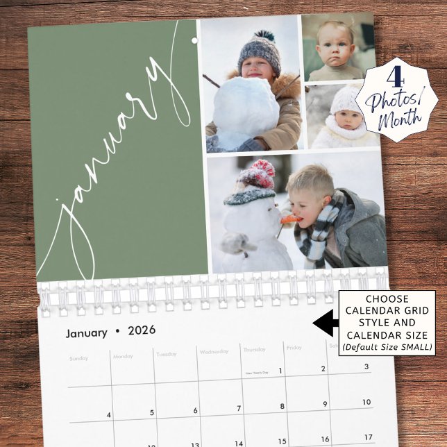 Calendrier Modern Minimal Green 4 Photos Per Month (Créateur téléchargé)