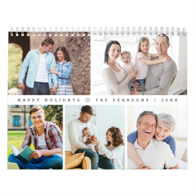 Calendrier Modern Minimal Heart Customizable Family Photo (Protection)