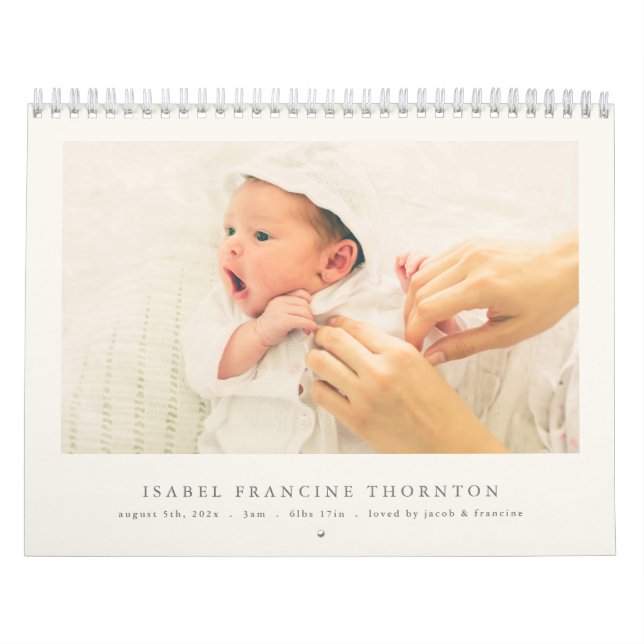 Calendrier Modern Neutral Baby Birth Announcement 2026 (Protection)