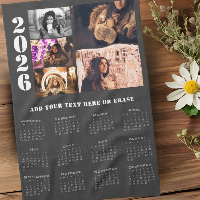 Calendrier moderne 2026 5 Photo Collage Serviette  (Créateur téléchargé)