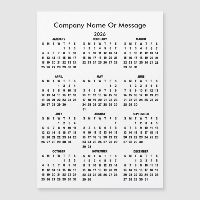 Calendrier moderne 2026 Aimant Nom de l'entreprise (Devant)