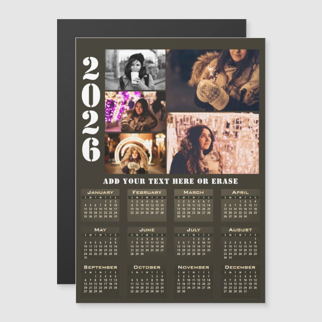 Calendrier Moderne 2026 Carte Aimantée Collage de  (Devant / Derrière)
