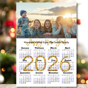 Calendrier moderne 2026 Gold Script Simple Magnéti