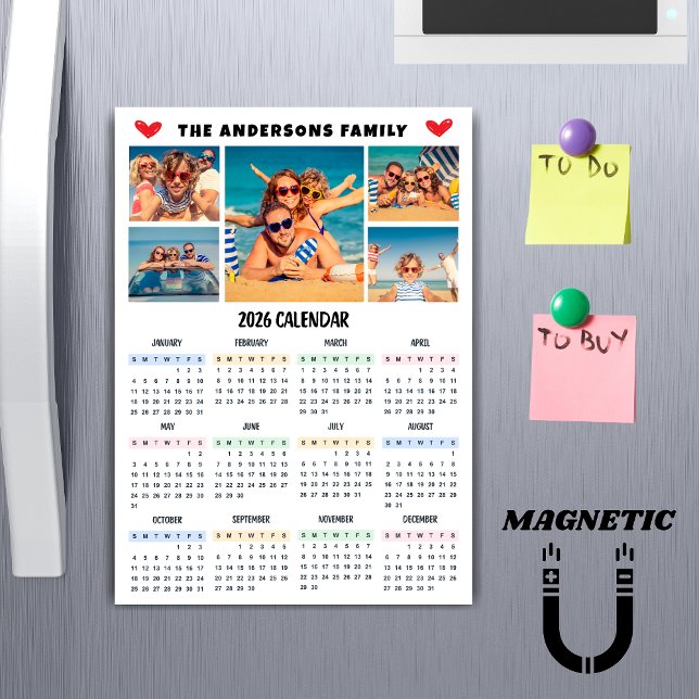 Calendrier moderne 2026 Magnet Collage Photo Perso (Créateur téléchargé)