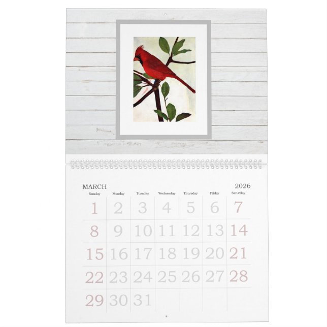 Calendrier Moderne Chic Design Aquarelle Birds (Mar 2026)