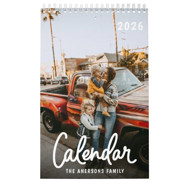 Calendrier Moderne Élégant Tendance Script Famille Photo Mens (Protection)