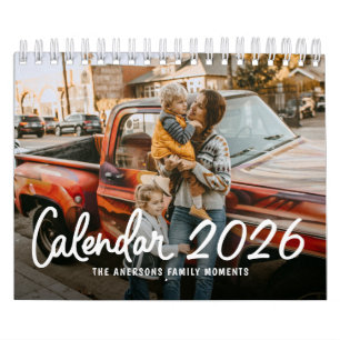 Calendrier Moderne Élégant Tendance Script Famille Photo Mens