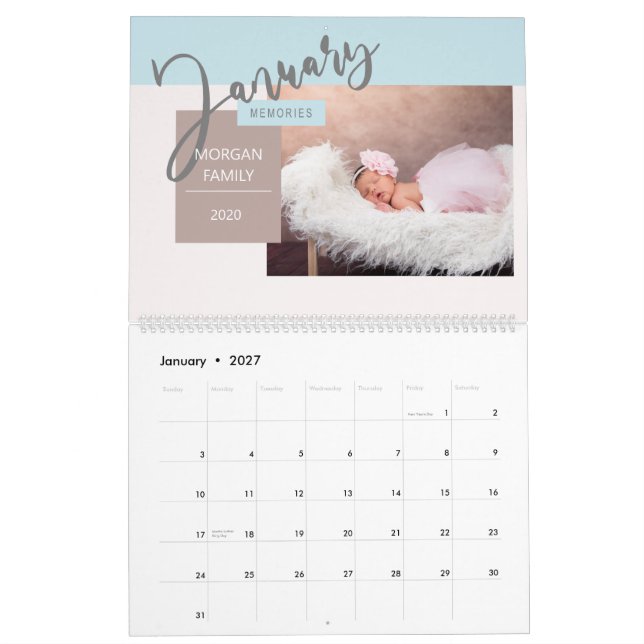 Calendrier Moderne Pastel Whimsical Script Memories (Jan 2027)