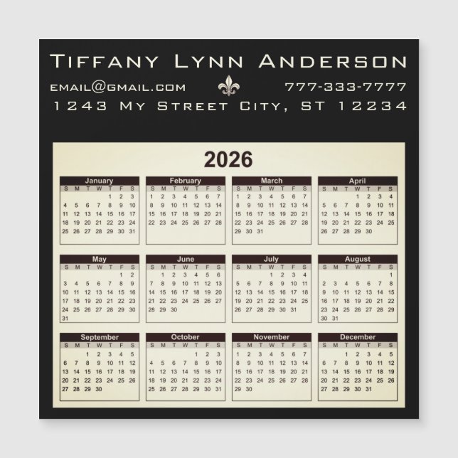 Calendrier moderne simple Noir et ivoire Beige (Devant)