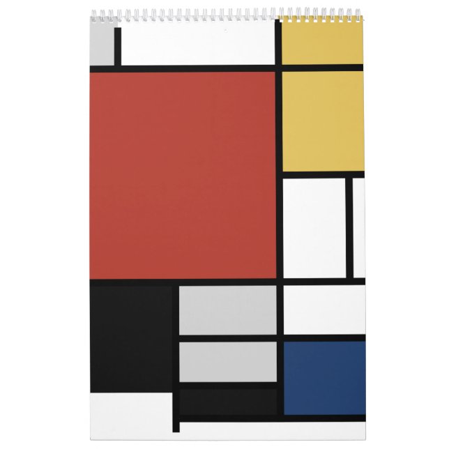 Calendrier Mondrian Peinture Rouge Plane Jaune Noir Gris Bleu (Protection)