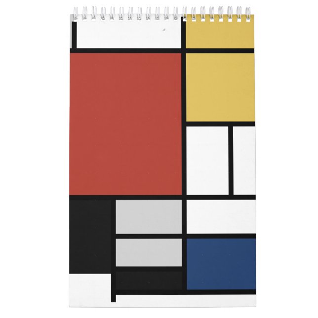 Calendrier Mondrian Peinture Rouge Plane Jaune Noir Gris Bleu (Protection)
